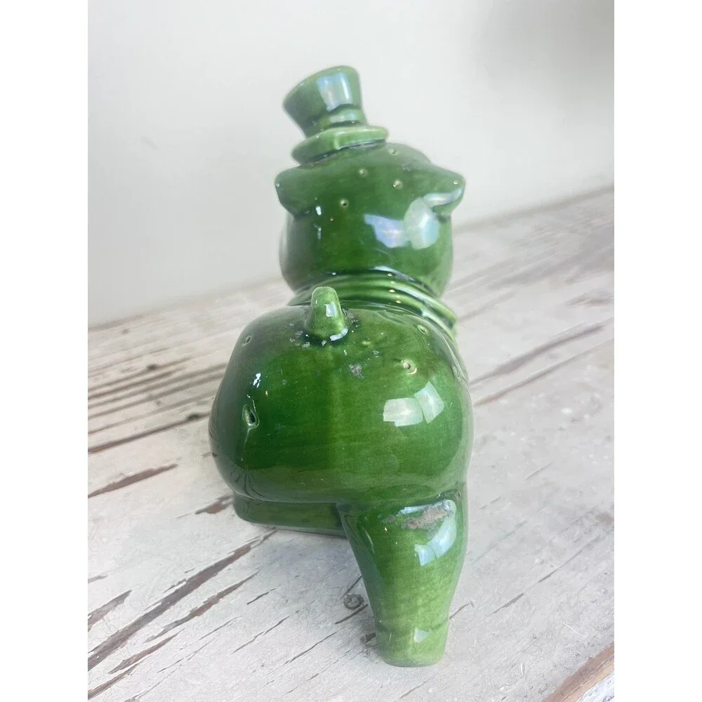 Vintage Rare MCM Green Glazed Piggy Toothpick Appetizer Stick Pin Holder Figure